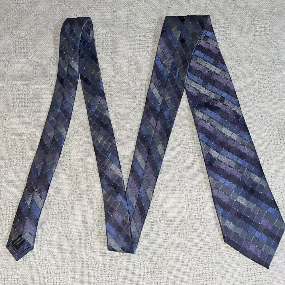 Calvin Klein Men’s Dress Tie Sz 23” 3.5” Blue Geometric Extra Long Business NWT